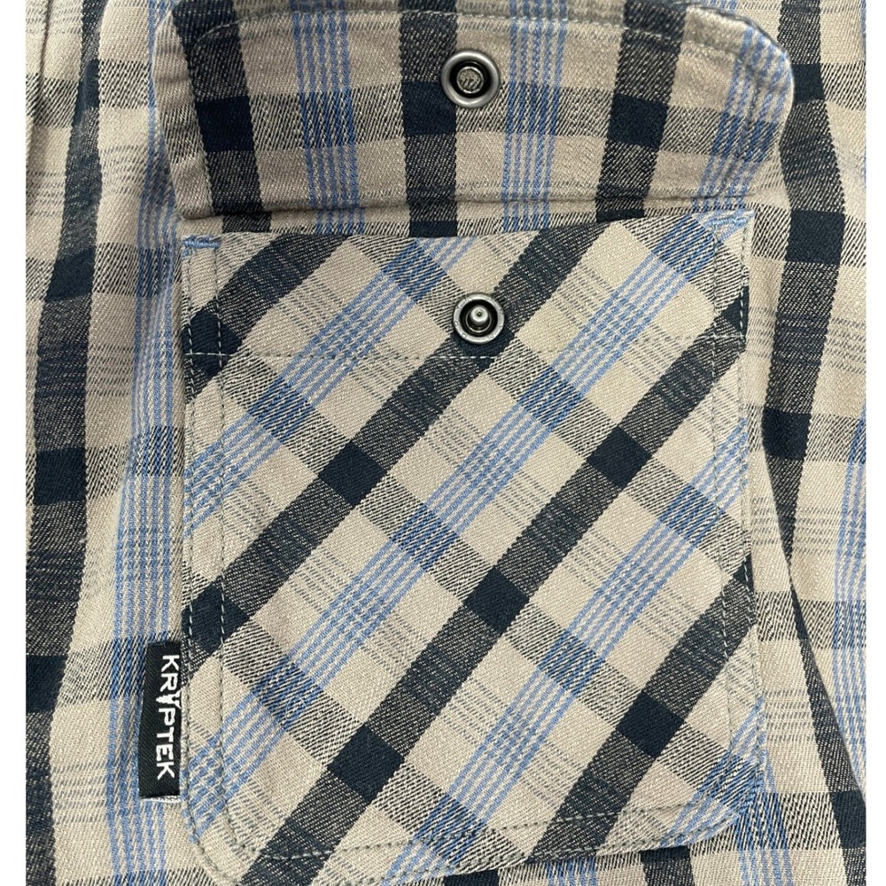 Kryptek M-L Black Brown Blue Plaid Flannel Long Sleeve Snap Button Shirt - Picture 5 of 11